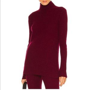 SOMETHING NAVY TURTLENECK SWEATER & RIBBED FLARE PANTS IN BURGUNDY SET, SIZE S